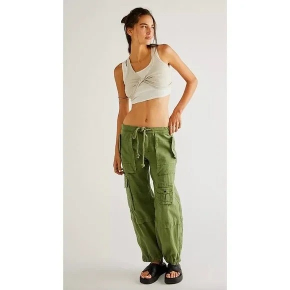 NEW Free People South Bay Utility Cargo Pants Green Size M Y2K Grunge